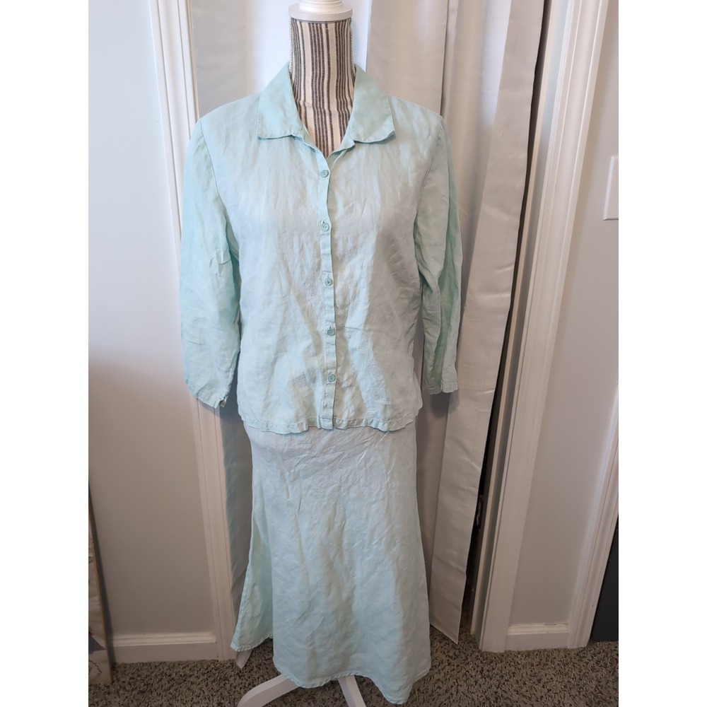 Eileen‎ Fisher Irish Linen Set Top & Skirt Light Blue Size M